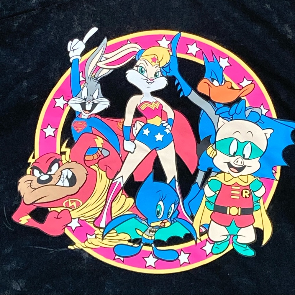 Looney Tunes DC Comics Womens Full Zip Up Hoodie Juniors Size XXL Black Wash NWT